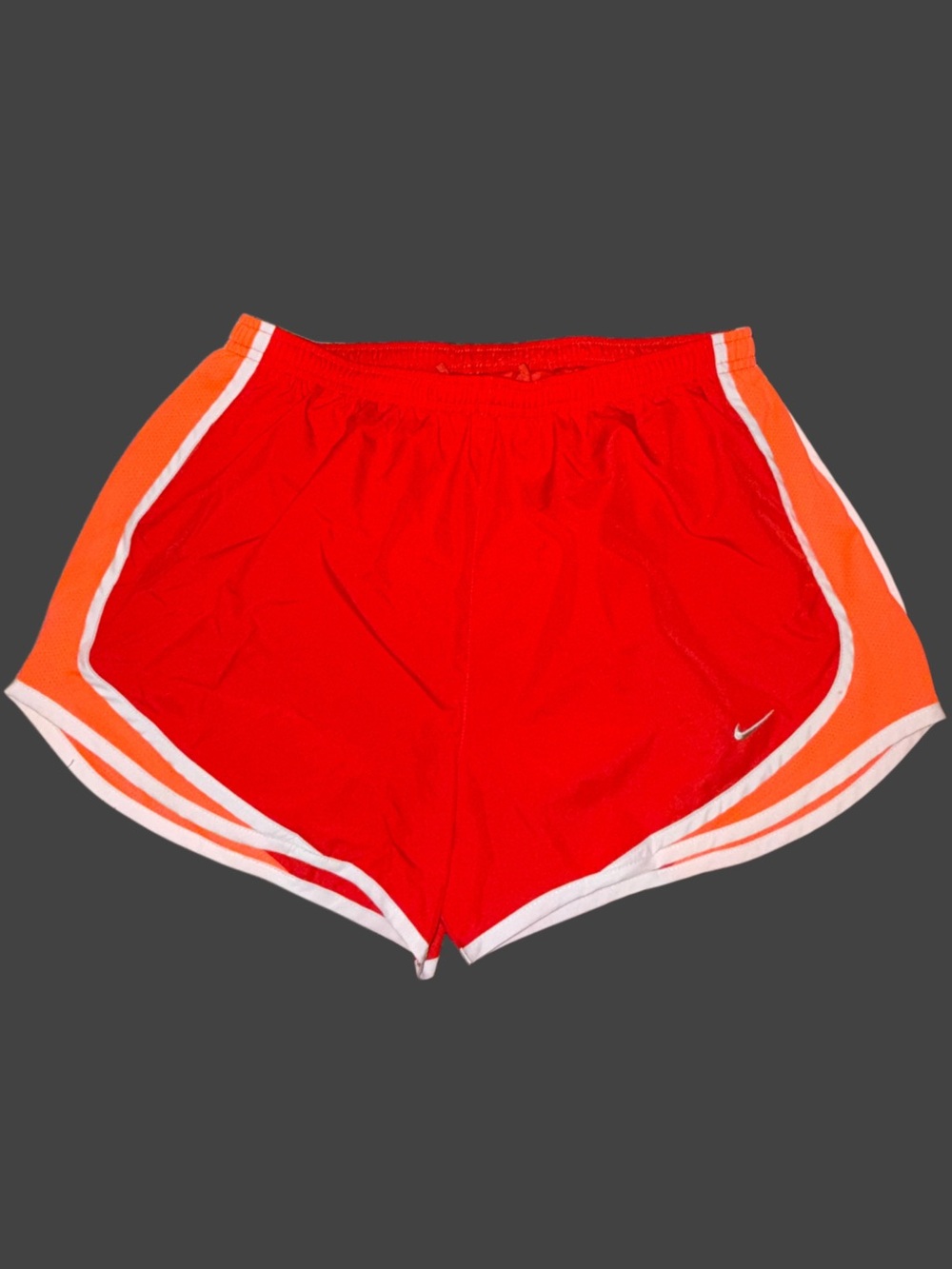 Nike Women's Red Athletic Shorts with Orange Side Panels
